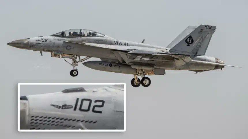 Un F/A-18F de la Armada estadounidense regresó con la marca de un submarino iraní destruido